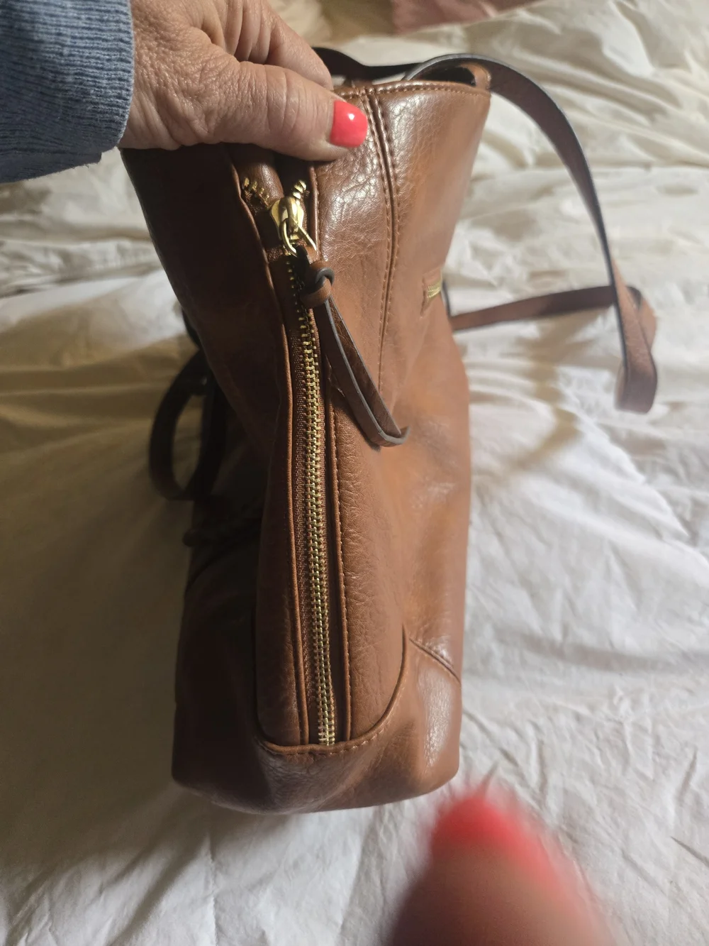 Sole Society Cognac Brown Leather Tote/ Laptop Bag with Braided Strap Accents